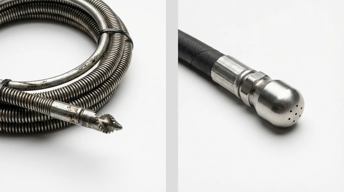 Drain snake cable and hydro jetting nozzle used for drain cleaning in Isanti, MN