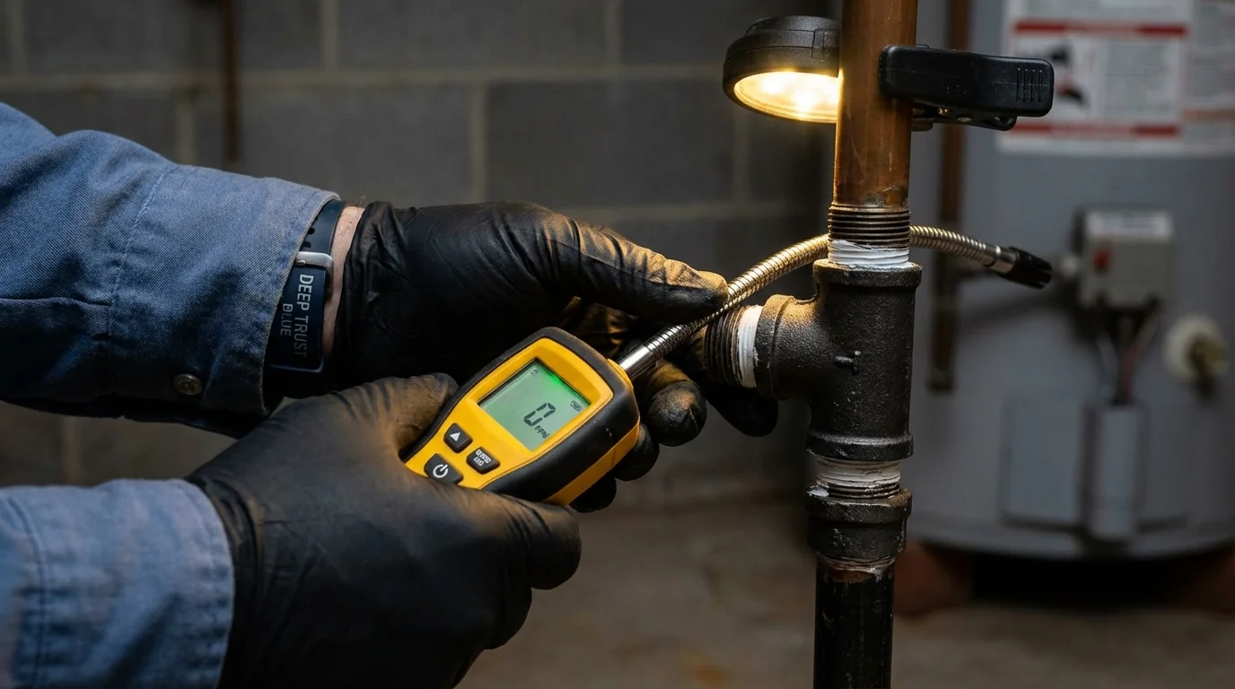 Gas leak detection with electronic sniffer by Johns Plumbing LLC in Isanti