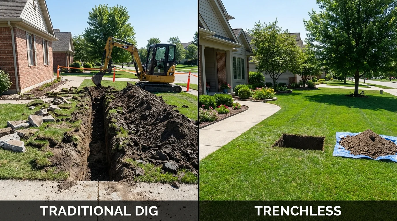 Trenchless sewer repair with minimal yard damage versus traditional excavation in Isanti, MN